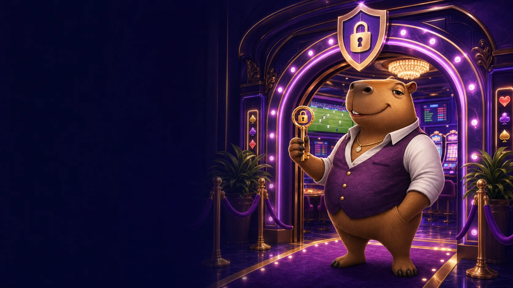 Capybara an einem gesicherten Casino-Eingang